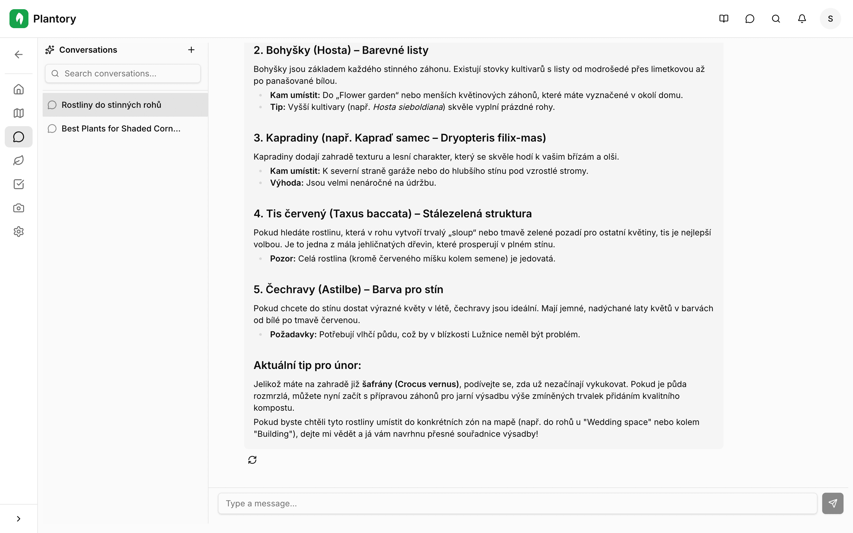 Rozhraní AI chatu s postranním panelem vláken