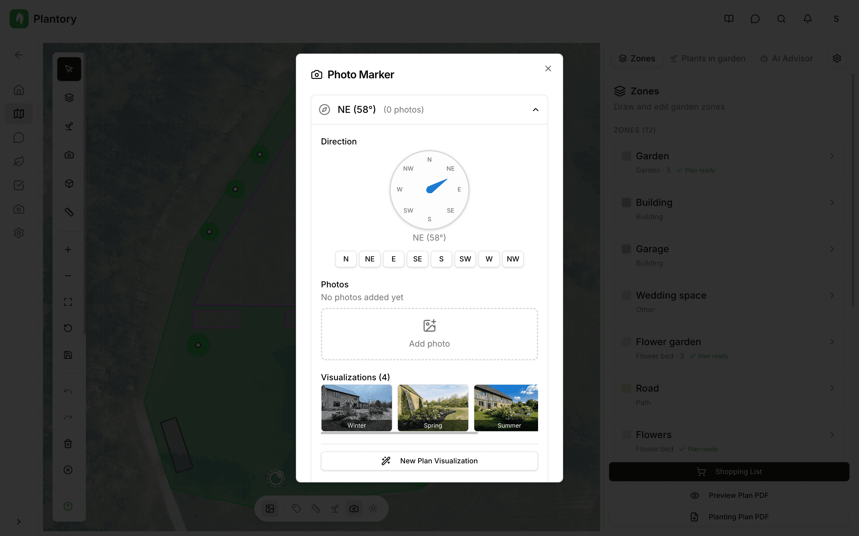 Modál úpravy foto značky s fotografiemi a směrem