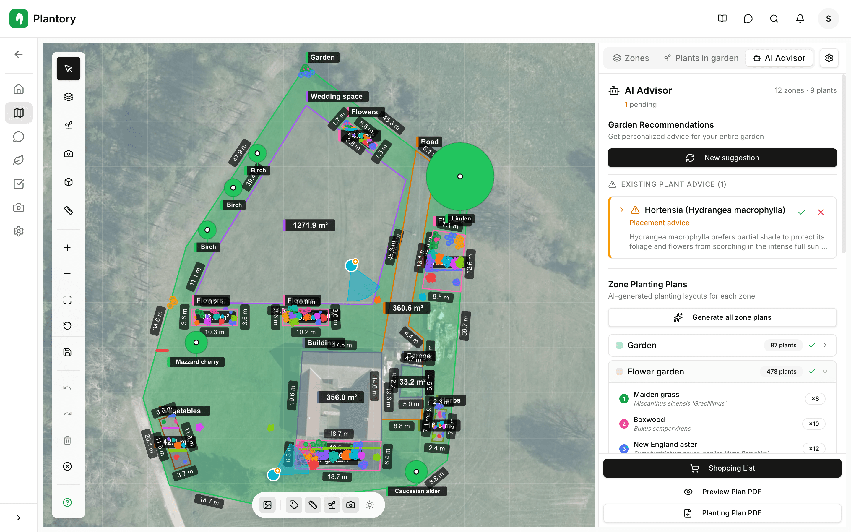 Výsledky doporučení zobrazující navržené rostliny s důvody